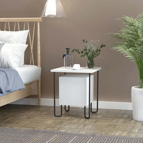 Comodino-Moderno-con-Armadietto-e-Mensola-in-Legno-e-Gambe-in-Metallo,-40x40x45cm-BV9831-584V00WTBV9