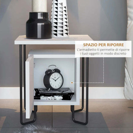 Comodino-Moderno-con-Armadietto-e-Mensola-in-Legno-e-Gambe-in-Metallo,-40x40x45cm-BV9831-584V00WTBV9