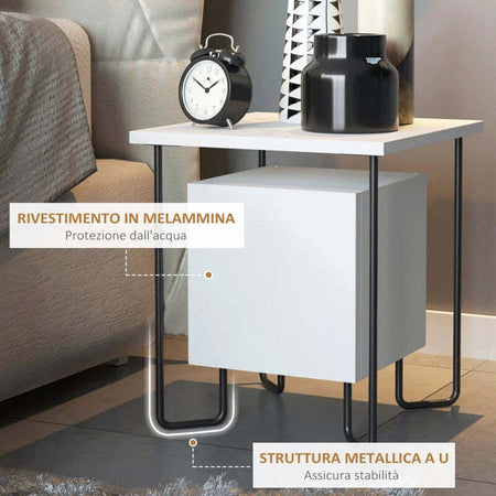 Comodino-Moderno-con-Armadietto-e-Mensola-in-Legno-e-Gambe-in-Metallo,-40x40x45cm-BV9831-584V00WTBV9