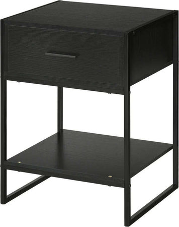 Comodino-Moderno-con-Cassetto-e-Ripiano-Aperto-per-Camera-da-Letto-e-Soggiorno,-in-Truciolato-e-Acciaio,-45x40x60cm,-Nero-TG7831-535V01BKTG7