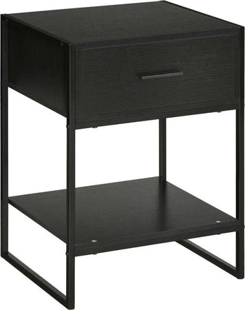 Comodino-Moderno-con-Cassetto-e-Ripiano-Aperto-per-Camera-da-Letto-e-Soggiorno,-in-Truciolato-e-Acciaio,-45x40x60cm,-Nero-TG7831-535V01BKTG7