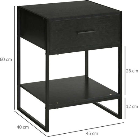 Comodino-Moderno-con-Cassetto-e-Ripiano-Aperto-per-Camera-da-Letto-e-Soggiorno,-in-Truciolato-e-Acciaio,-45x40x60cm,-Nero-TG7831-535V01BKTG7