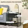 Comodino-Moderno-con-Cassetto-e-Ripiano-Aperto-per-Camera-da-Letto-e-Soggiorno,-in-Truciolato-e-Acciaio,-45x40x60cm,-Nero-TG7831-535V01BKTG7
