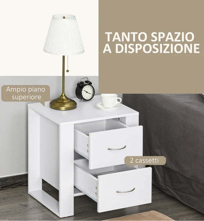 Comodino-Moderno-in-Legno-con-2-Cassetti-per-Camera-da-Letto,-48x39x54cm,-Bianco-MJ6831-293WTMJ6