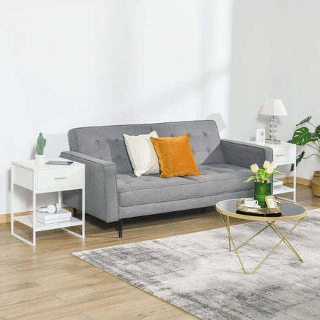 Comodino-Moderno-Set-2-Pezzi-con-Cassetto-e-Ripiano-Aperto-per-Camera-da-Letto-e-Soggiorno,-in-MDF-e-Acciaio,-45x40x60cm,-Bianco-TY8831-534V01WTTY8