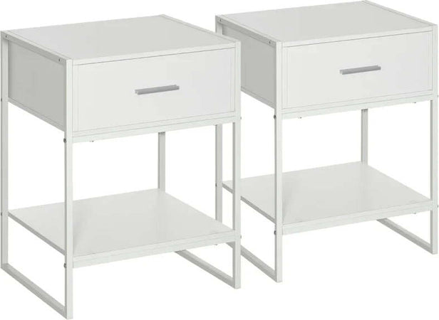 Comodino-Moderno-Set-2-Pezzi-con-Cassetto-e-Ripiano-Aperto-per-Camera-da-Letto-e-Soggiorno,-in-MDF-e-Acciaio,-45x40x60cm,-Bianco-TY8831-534V01WTTY8