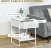 Comodino-Moderno-Set-2-Pezzi-con-Cassetto-e-Ripiano-Aperto-per-Camera-da-Letto-e-Soggiorno,-in-MDF-e-Acciaio,-45x40x60cm,-Bianco-TY8831-534V01WTTY8