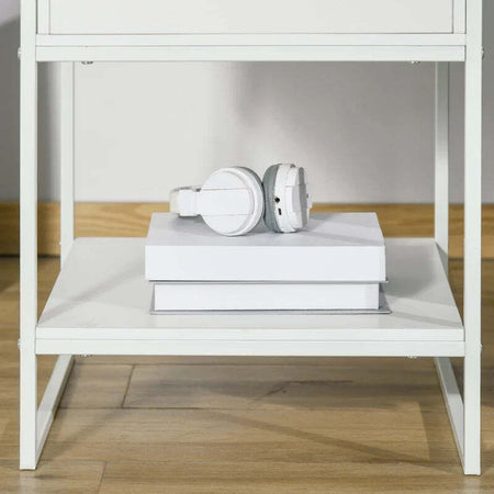 Comodino-Moderno-Set-2-Pezzi-con-Cassetto-e-Ripiano-Aperto-per-Camera-da-Letto-e-Soggiorno,-in-MDF-e-Acciaio,-45x40x60cm,-Bianco-TY8831-534V01WTTY8