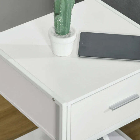 Comodino-Moderno-Set-2-Pezzi-con-Cassetto-e-Ripiano-Aperto-per-Camera-da-Letto-e-Soggiorno,-in-MDF-e-Acciaio,-45x40x60cm,-Bianco-TY8831-534V01WTTY8