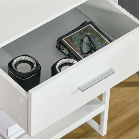 Comodino-Moderno-Set-2-Pezzi-con-Cassetto-e-Ripiano-Aperto-per-Camera-da-Letto-e-Soggiorno,-in-MDF-e-Acciaio,-45x40x60cm,-Bianco-TY8831-534V01WTTY8