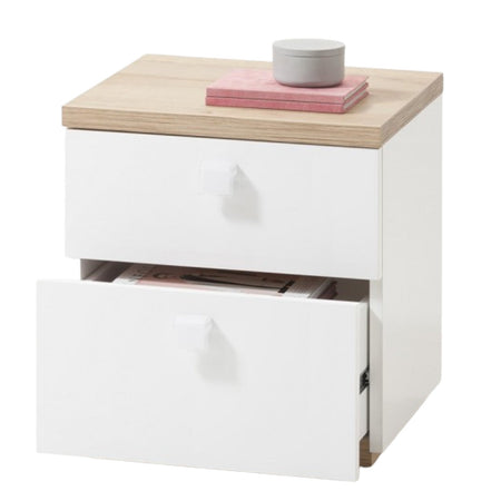 Comodino bianco laccato Globo con 2 cassetti per cameretta moderna