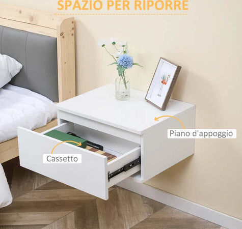 Comodino-Set-2-Pezzi-con-Cassetto-e-Design-Sospeso-in-Truciolato-e-MDF,-49x38x23-cm,-Bianco-JK6831-539JK6