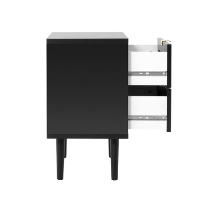 Comodino Vienna61A 2 cassetti nero con frontali effetto vimini