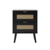 Comodino Vienna61A 2 cassetti nero con frontali effetto vimini