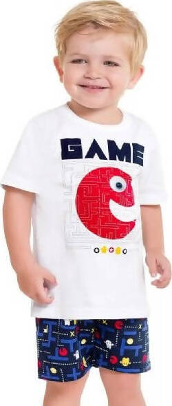 Completino Bimbo Estivo 100% Cotone Completo Coordinato Maglia Pantalone Estate Maglietta T-Shirt Girocollo Pantaloncini Stampa Game Bianco Rosso Blu COMPLETINO Piccole Canaglie - Tropea, Commerciovirtuoso.it
