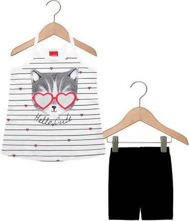 Completino Estivo Bimba Bianco e Nero Gatto Completo Tuta Coordinato Gattino Estate Canotta e Pantaloni Corti 100% Cotone COMPLETINO Piccole Canaglie - Tropea, Commerciovirtuoso.it