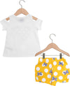 Completino Estivo Bimba Bianco Giallo Pois Completo Tuta Coordinato Fiocchi Estate Canotta T-Shirt e Pantaloni Corti 100% Cotone COMPLETINO Piccole Canaglie - Tropea, Commerciovirtuoso.it