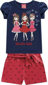 Completino Estivo Bimba Coordinato Blu e Rosso Pantaloncini Corti Maglietta Mezze Maniche Completo Estivo WONDER GIRLS KYLY COMPLETINO Piccole Canaglie - Tropea, Commerciovirtuoso.it