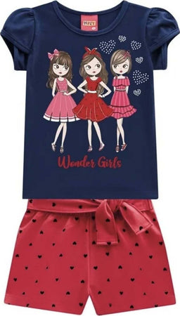 Completino Estivo Bimba Coordinato Blu e Rosso Pantaloncini Corti Maglietta Mezze Maniche Completo Estivo WONDER GIRLS KYLY COMPLETINO Piccole Canaglie - Tropea, Commerciovirtuoso.it