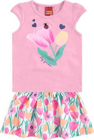Completino Estivo Bimba Fiori Completo Tuta Coordinato Estate T-Shirt Mezze Maniche Stampa e Pantaloni Corti 100% Cotone Gonna Pantalone COMPLETINO Piccole Canaglie - Tropea, Commerciovirtuoso.it