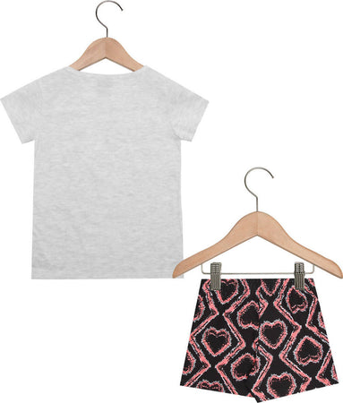 Completino Estivo Bimba Grigio Rosa Cuori Completo Tuta Coordinato Estate T-Shirt Mezze Maniche Stampa e Pantaloni Corti 100% Pantalone COMPLETINO Piccole Canaglie - Tropea, Commerciovirtuoso.it