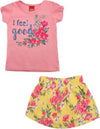 Completino Estivo Bimba Rosa Giallo Fiori Completo Tuta Coordinato Estate T-Shirt Mezze Maniche Stampa e Pantaloni Corti 100% Cotone Gonna Pantalone COMPLETINO Piccole Canaglie - Tropea, Commerciovirtuoso.it