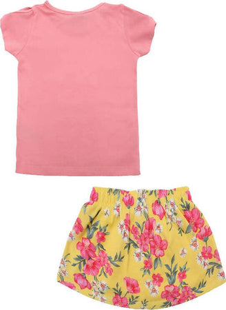 Completino Estivo Bimba Rosa Giallo Fiori Completo Tuta Coordinato Estate T-Shirt Mezze Maniche Stampa e Pantaloni Corti 100% Cotone Gonna Pantalone COMPLETINO Piccole Canaglie - Tropea, Commerciovirtuoso.it