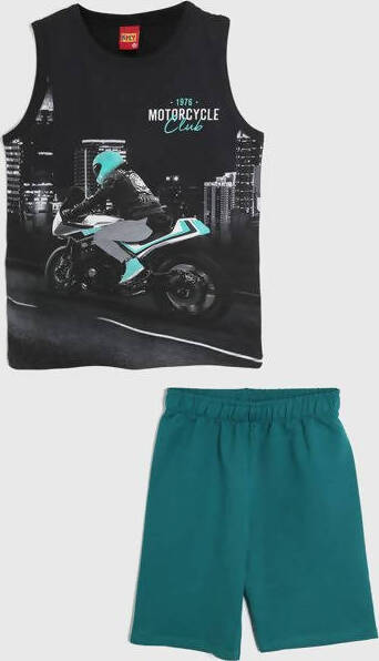 Completino Tuta Estiva Bambino Nero Verde Stampa Moto Completo Coordinato Bimbo Estivo Canotta Stampata Pantaloni Corti Set 2 Pezzi Estate COMPLETINO Piccole Canaglie - Tropea, Commerciovirtuoso.it