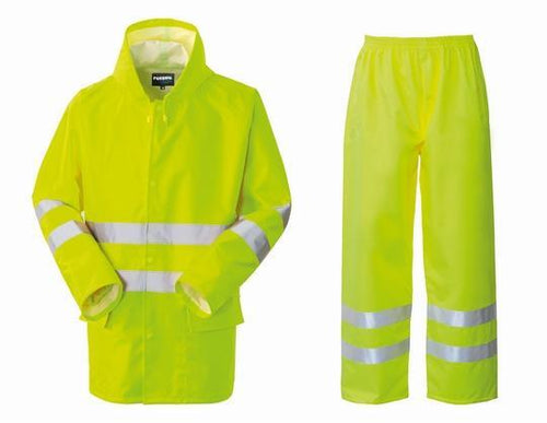 Completo Anti-pioggia Hi-Vis Giallo Giacca Pantalone Impermeabili da Lavoro Alta Visibilità da Cantiere Asfaltatore Lavori Stradali