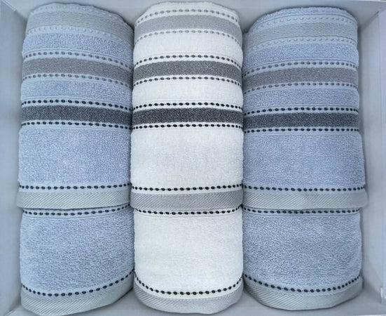 Completo asciugamani spugna 3+3 fiamma by vingi 100 % cotone 6 asciugamani : 3 viso + 3 ospite con banda Casa e cucina/Tessili per la casa/Biancheria da bagno/Asciugamani/Set di asciugamani Puleo Casa - Palermo, Commerciovirtuoso.it