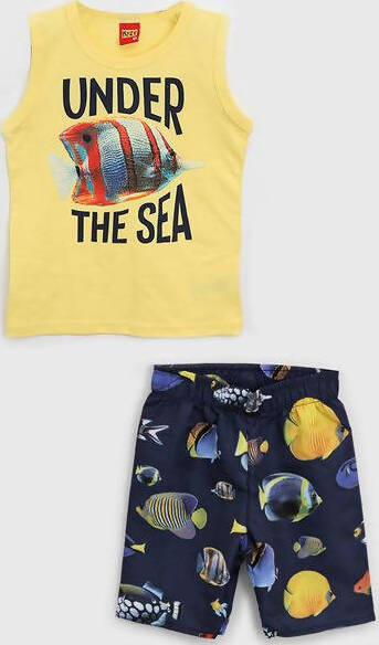 Completo Bambino Estivo 2Pz Canotta Maglietta Pantaloncini Estate Completino Coordinato Giallo Blu Stampa Pesci in Cotone COMPLETINO Piccole Canaglie - Tropea, Commerciovirtuoso.it