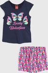 Completo Bimba Estivo Canotta Pantalone Blu e Rosa Stampato Farfalle Completino Coordinato Bambina Estate Canottiera e Pantaloncini 100% Cotone COMPLETINO Piccole Canaglie - Tropea, Commerciovirtuoso.it
