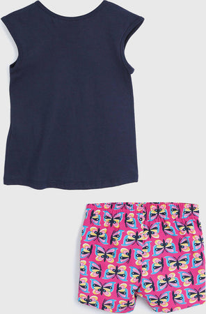 Completo Bimba Estivo Canotta Pantalone Blu e Rosa Stampato Farfalle Completino Coordinato Bambina Estate Canottiera e Pantaloncini 100% Cotone COMPLETINO Piccole Canaglie - Tropea, Commerciovirtuoso.it