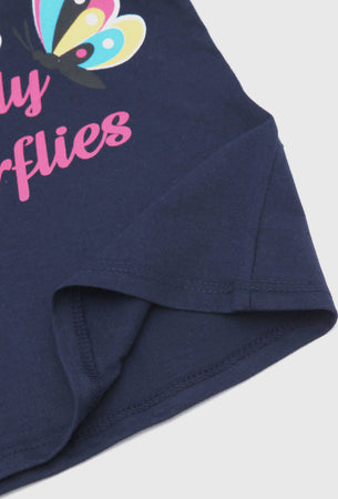 Completo Bimba Estivo Canotta Pantalone Blu e Rosa Stampato Farfalle Completino Coordinato Bambina Estate Canottiera e Pantaloncini 100% Cotone COMPLETINO Piccole Canaglie - Tropea, Commerciovirtuoso.it