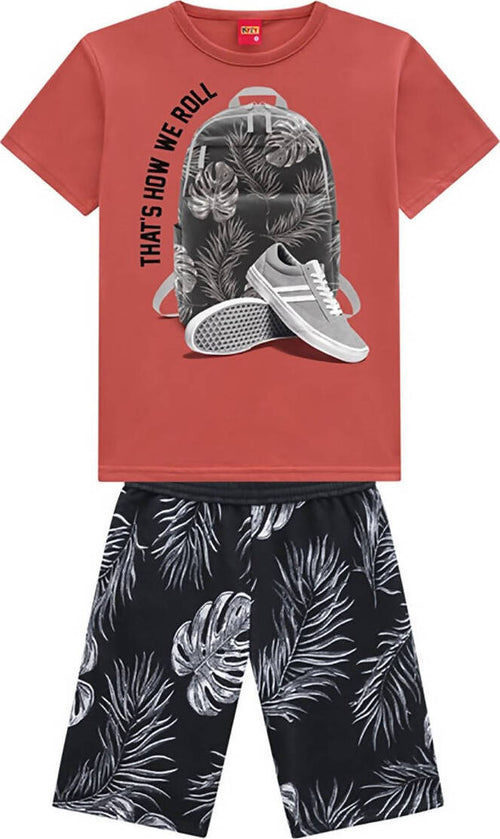 Completo Bimbo Tuta Estivo 2Pz. Maglietta Girocollo Mezze Maniche Pantaloncino Tuta Stampato Con Elastico T-Shirt e Pantalone Estate Bambino COMPLETINO Piccole Canaglie - Tropea, Commerciovirtuoso.it