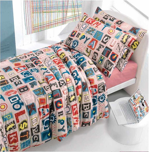 COMPLETO-COPRIPIUMINO-RAGAZZE-1-PIAZZA-SINGOLO-WORDS-COTONE-COLORE-ROSA-INCANTO