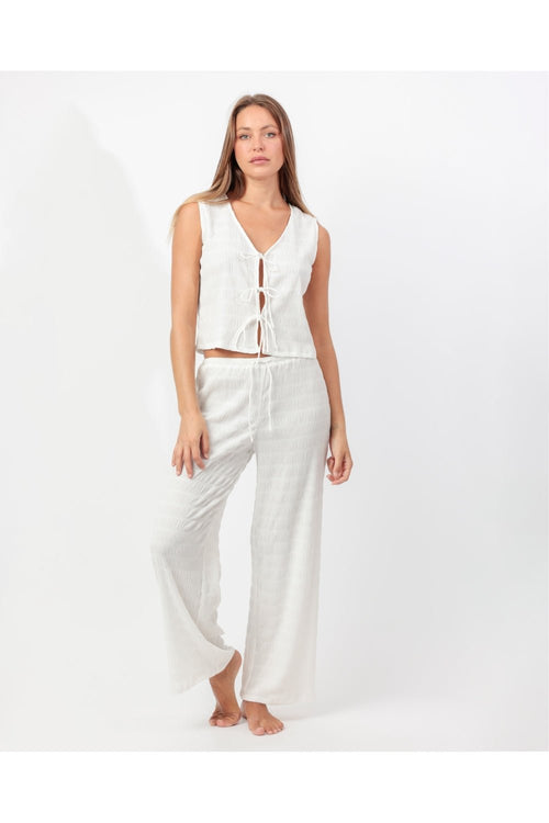 Completo Donna Admas 19994 Top Senza Maniche e Pantaloni Lunghi Bianco