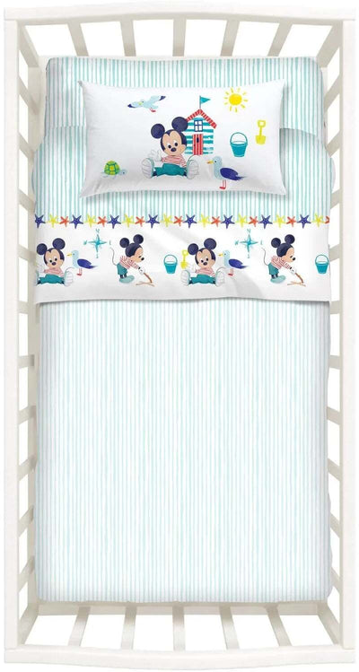 Completo lenzuola baby mickey per culla 100% cotone - Caleffi