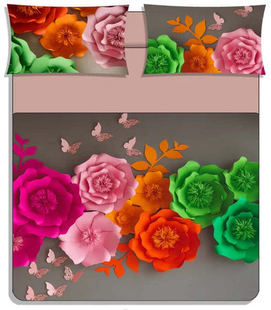 Completo lenzuola copriletto digital flowers  stampa digitale matrimoniale - karì