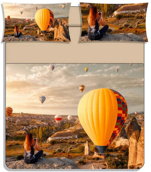 Completo lenzuola copriletto mongolfiera stampa digitalle matrimoniale - karì