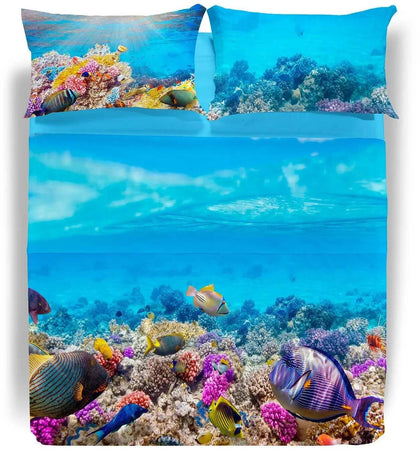 Completo lenzuola copriletto oceano in puro cotone - Caleffi