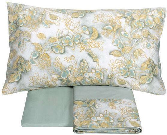 Completo lenzuola matrimoniale chinoiserie in raso di puro cotone 300 T.C. - Fazzini