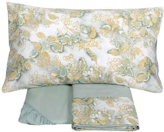 Completo lenzuola matrimoniale chinoiserie in raso di puro cotone 300 T.C. - Fazzini
