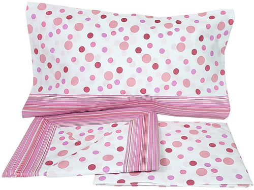 Completo lenzuola singolo ambrosiana pois colore rosa cotone made in Italy