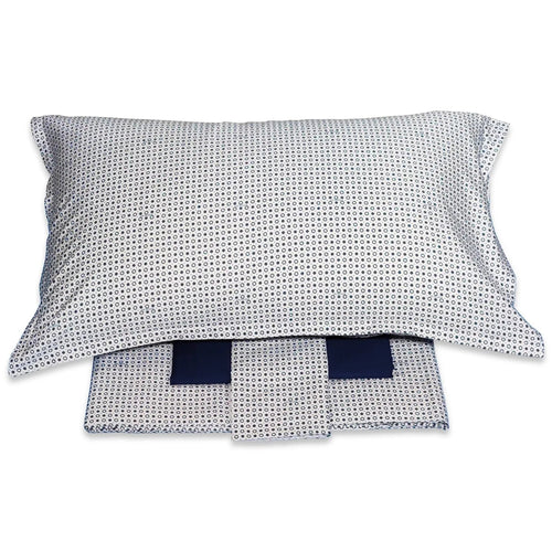 Completo Lenzuola Trussardi Micro Circles Blu Raso Cotone Matrimoniale