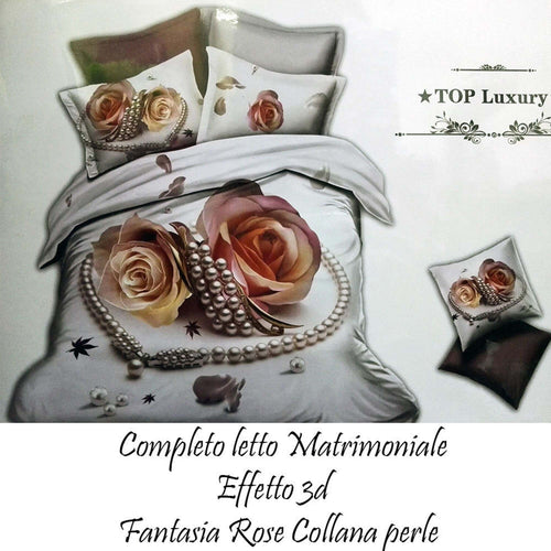 COMPLETO LETTO 3D LENZUOLA MATRIMONIALE SOTTO SOPRA COPRICUSCINI ROSE CON PERLE Casa e cucina/Tessili per la casa/Biancheria da letto/Lenzuola e federe/Set di lenzuola e federe Trade Shop italia - Napoli, Commerciovirtuoso.it