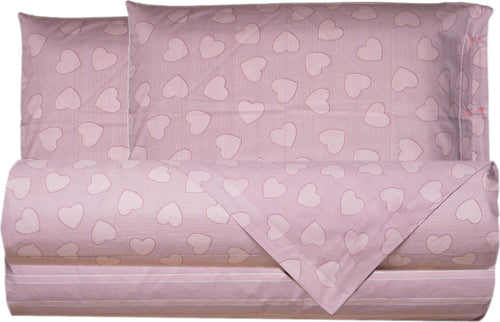 Completo-letto-lenzuola-100%-cotone-made-in-italy-CUORI-ROSA