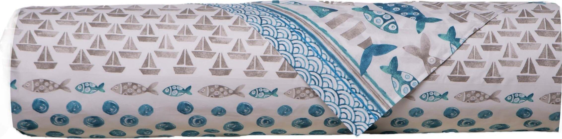 Completo-letto-lenzuola-100%-cotone-made-in-italy-PESCI-AZZURRO