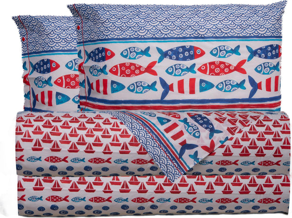 Completo-letto-lenzuola-100%-cotone-made-in-italy-PESCI-MULTICOLOR