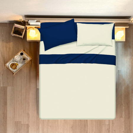 Completo Letto Lenzuola Bicolor in 100% Cotone Made in Italy Beige/ Blu Notte Casa e cucina/Tessili per la casa/Biancheria da letto/Lenzuola e federe/Lenzuola Novilunio - Sesto San Giovanni, Commerciovirtuoso.it
